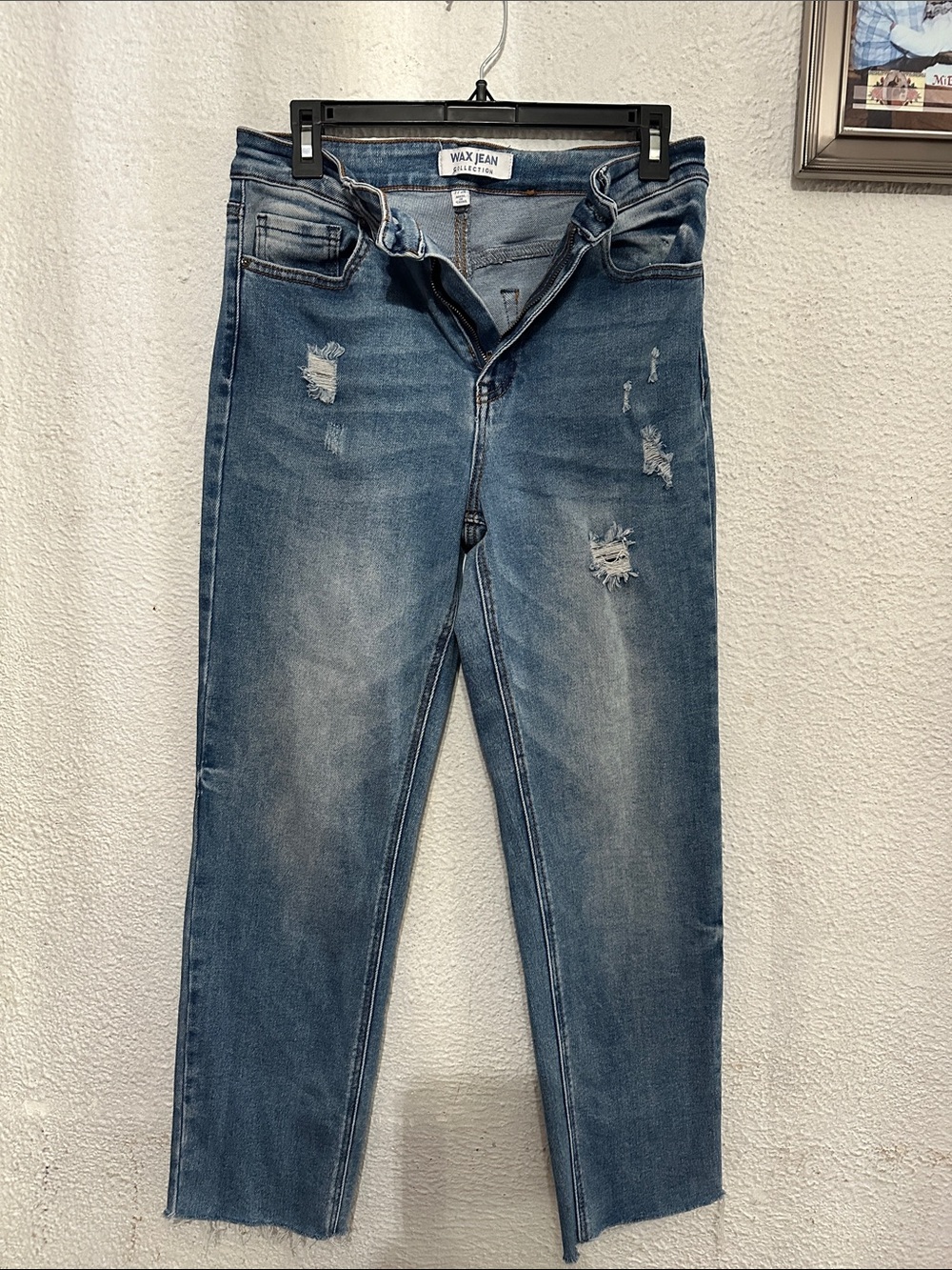Wax Jean Blue Distressed Straight-Leg Denim